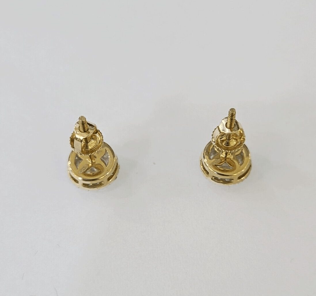 14k Yellow gold Square Earrings Diamond screw - back Lab Created Women Men Studs - GoldenlinQ